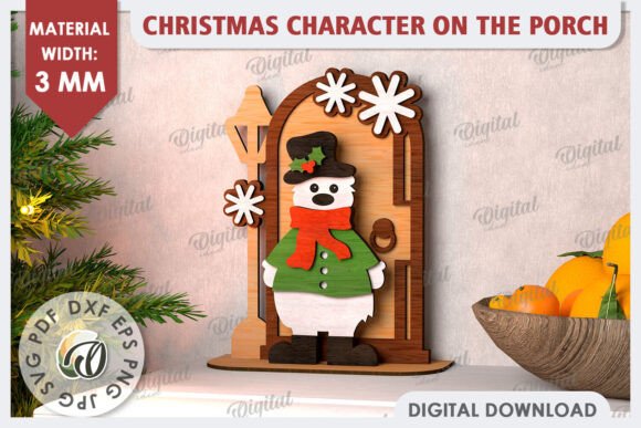 3D Christmas Bear on the Porch Laser Cut Design