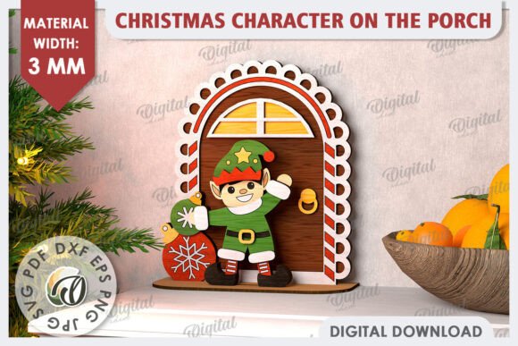 3D Christmas Elf on the Porch Laser Cut