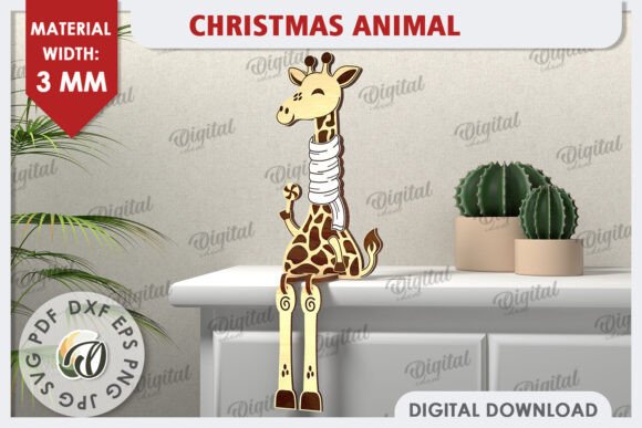 3D Christmas Giraffe Laser Cut Design