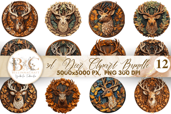3D Deer Clipart Bundle: Autumn Forest Graphics