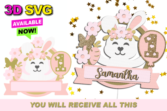 Adorable 3D Rabbit Shaker Cake Topper SVG