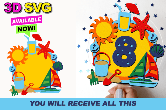 Beach Party Cake Topper 3D SVG for Instant Download
