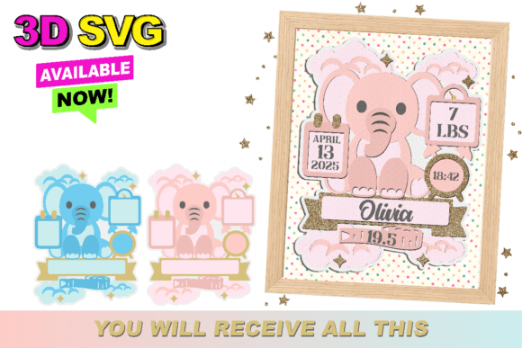 Birth Stats Announcement Signs 3D SVG