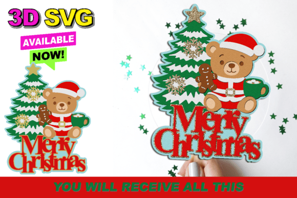 Christmas Bear Cake Topper 3D SVG for Festive Crafts