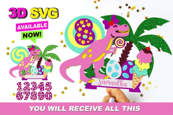 Create Magical Memories with Girly Dinosaur Cake Topper 3D SVG