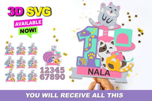 Cute Cats Numbers Topper 3D SVG for Cricut & Silhouette