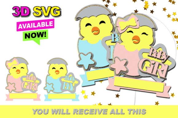 Cute Chick Girl or Boy Topper 3D SVG Collection