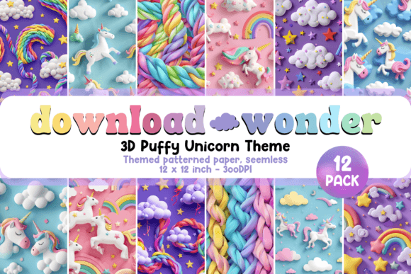 Enchanting 3D Unicorn Digital Paper for Crafts