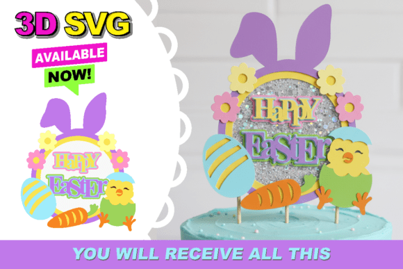 Happy Easter Shaker Cake Topper 3D SVG