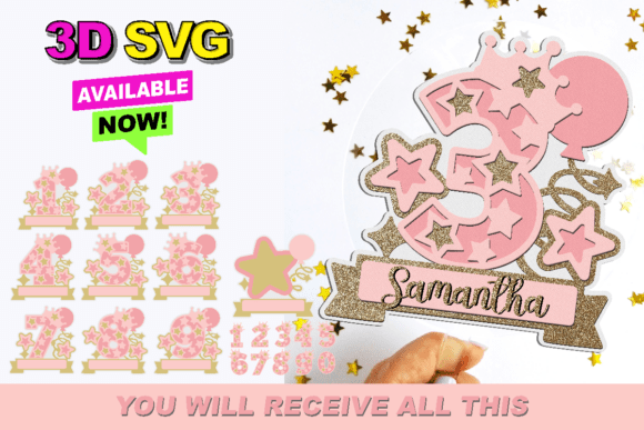 Princess Cake Topper 3D SVG: Instant Download for Crafting