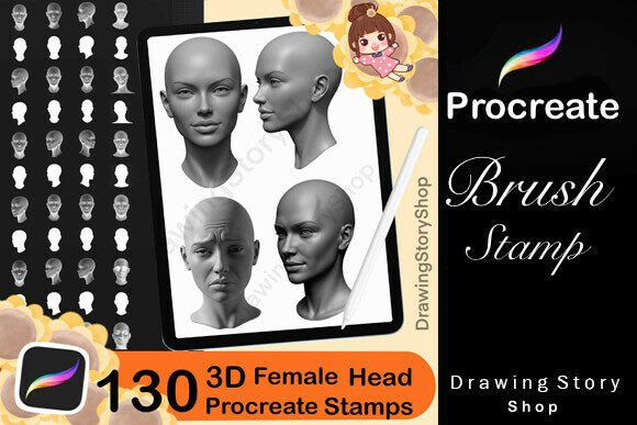 Procreate 3D Heads: 130 Female Stamps for Digital Artists