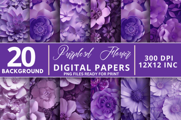 Purple 3D Flowers Digital Paper Bundle: A Creative Asset