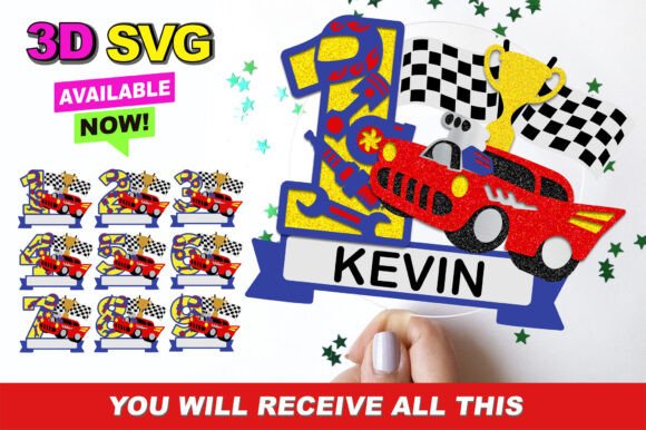 Race Car Numbers Topper 3D SVG: Dynamic Design Assets