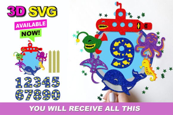 Submarine Cake Topper 3D SVG: Creative 3D Cut Files