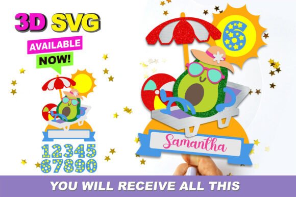 Summer Avocado Cake Topper 3D SVG for Crafts