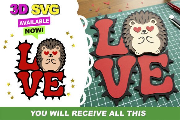 Valentine Hedgehog Love Cake Topper 3D S